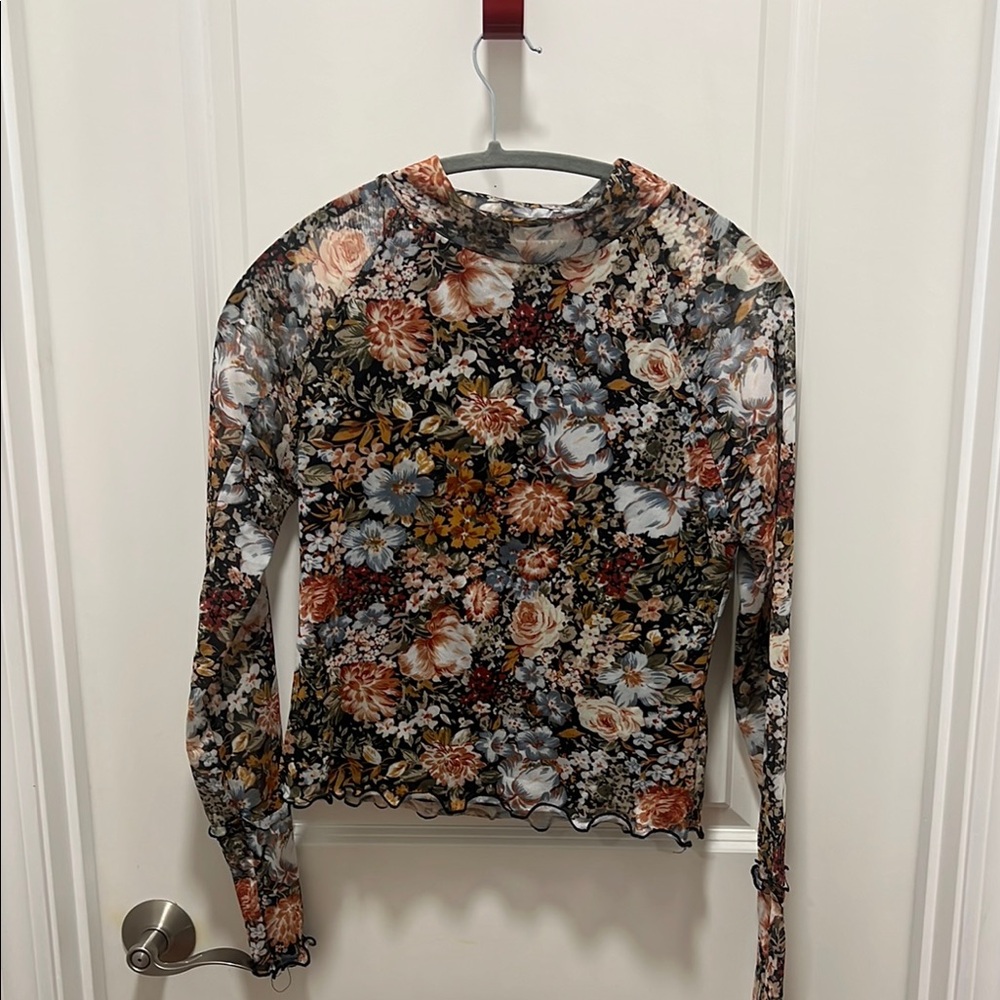 Floral Long Sleeve Mesh Top
